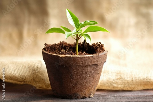 Eco-friendly idea: young foliage in homemade peat pot, promoting nature, combating climate change and celebrating Earth Day. Generative AI