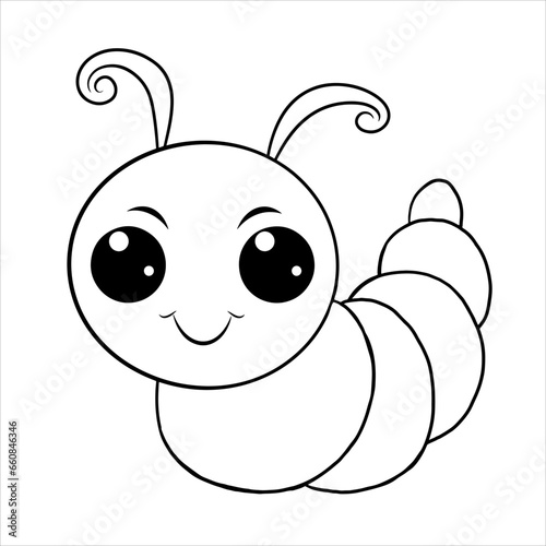 Cute funny worm for coloring. Vector template for a coloring book with funny animals. Colouring page for kids.	