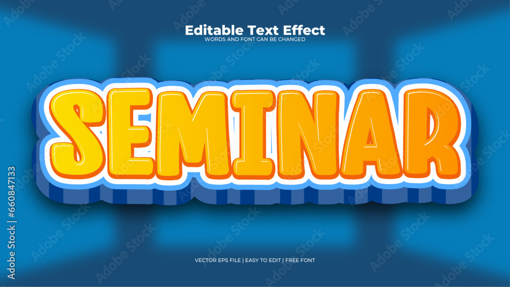 Blue and yellow seminar 3d editable text effect - font style