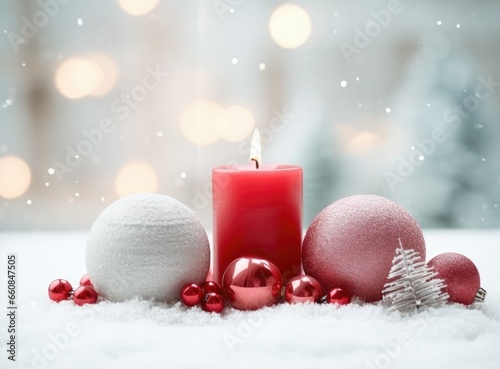 christmas decoration with candle and christmas balls