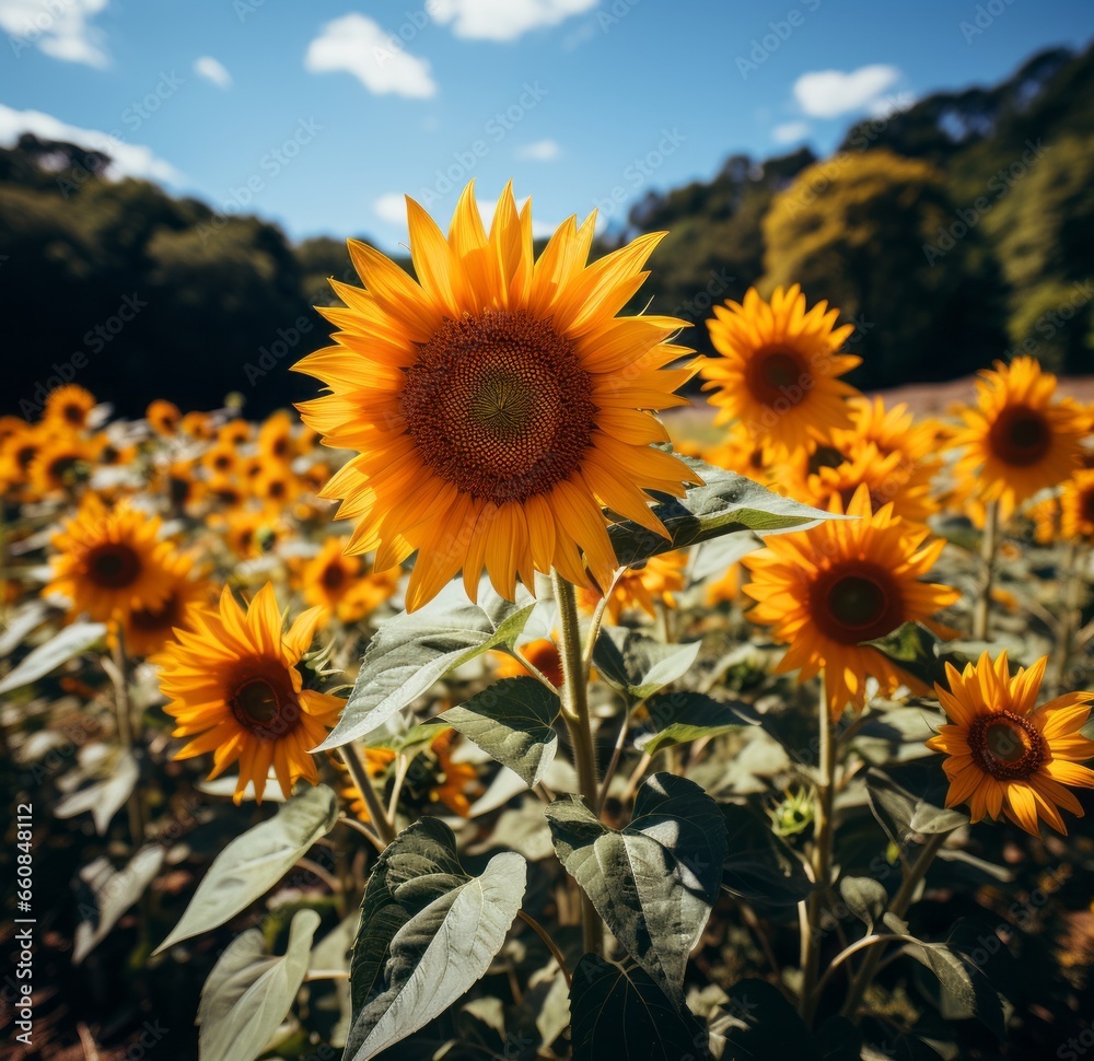 Vibrant Sunflower Field under a Clear Sky