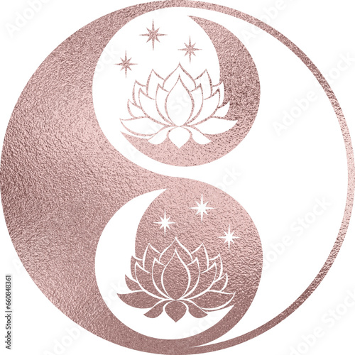 yin yang mit Lotusblume in rosegold mit transparentem Hintergrund 