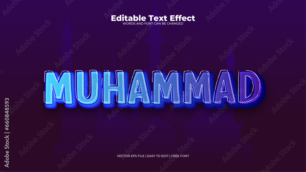 Blue muhammad 3d editable text effect - font style