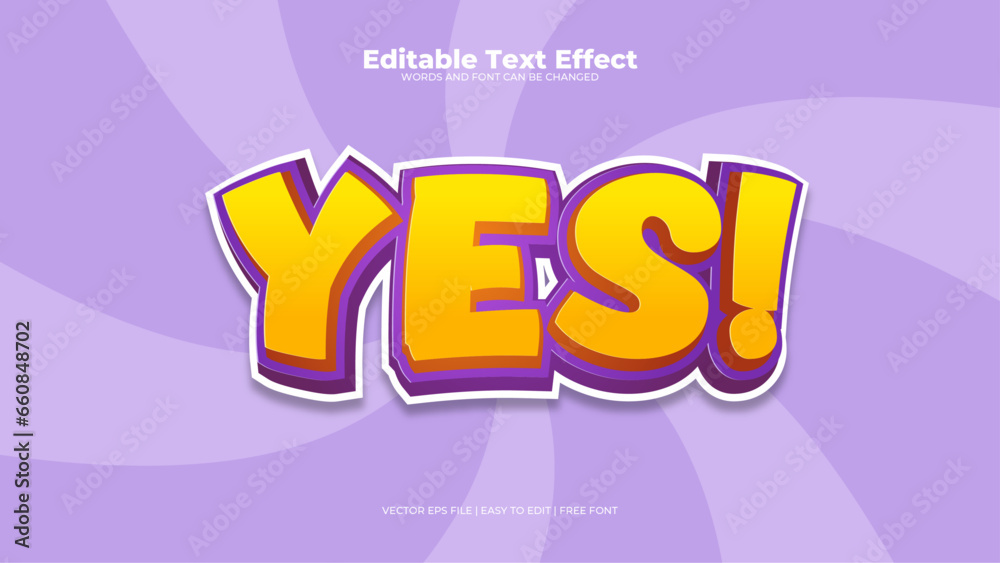 Purple violet and yellow yes 3d editable text effect - font style