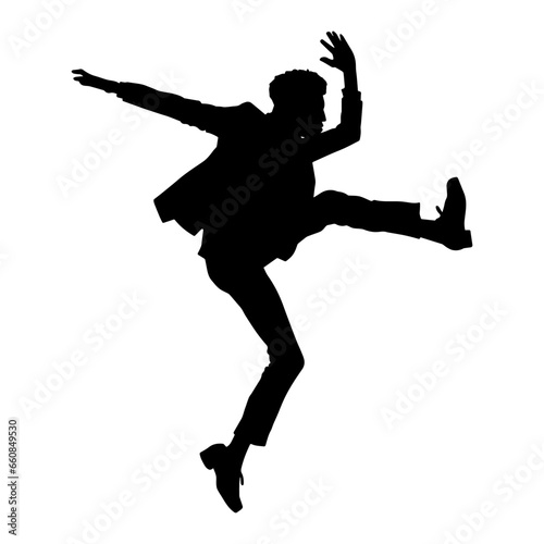 Silhouette of a male dancer in performing pose. Silhouette of a dancing man.