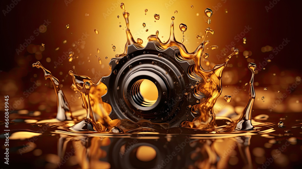 Automotive, Oil wave splashing in car engine with lubricant oil. Concept of lubricate motor oil and gears for engine. - obrazy, fototapety, plakaty 