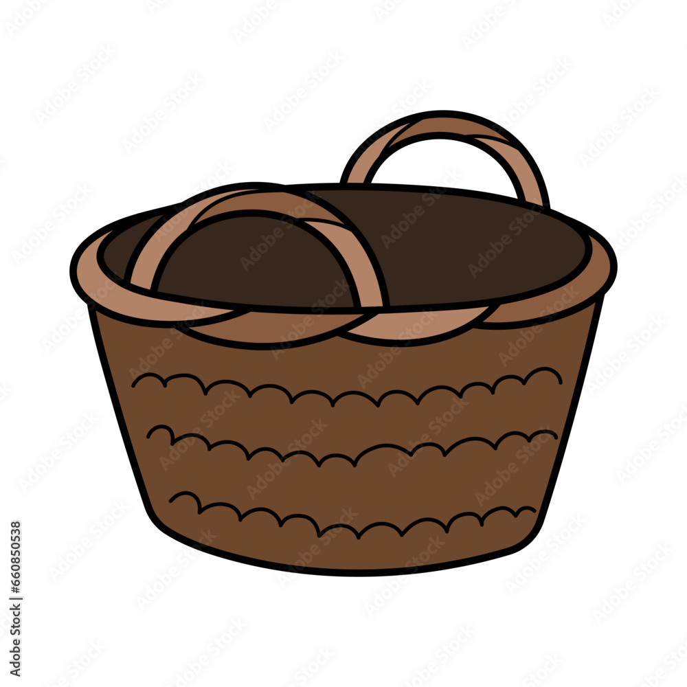 Fototapeta premium Cute vintage wicker basket. Hand drawn detailed vector illustration.
