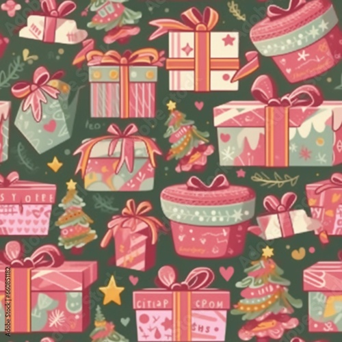 Christmas seamless pattern, gift box seamless pattern, Christmas gift box seamless pattern