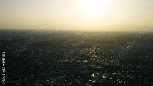 Yokohama Time lapse - Sunset of Mt. Fuji direction cityscape seen from Yokohama Landmark Tower photo