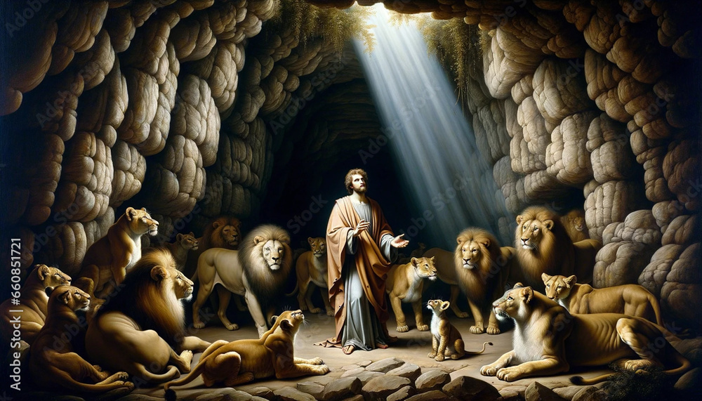 A Testament of Faith : Daniel in the the Lion's Den - obrazy, fototapety, plakaty 