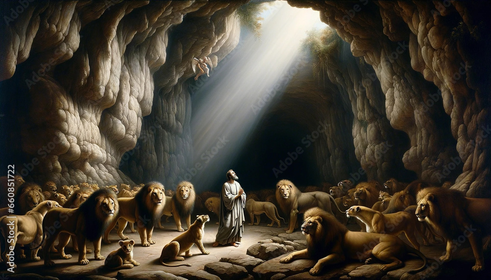 Daniel's Triumph: Faith in the Lion's Den - obrazy, fototapety, plakaty 