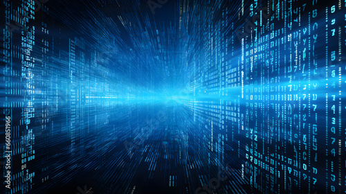 Blue digital binary data on computer screen background. binary code background . abstract blue background