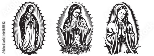 Our Lady virgin Mary, vector illustration Madonna Mother of God silhouette laser cutting