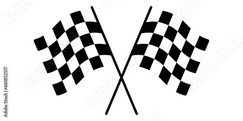 Black and white checkered flags. For racing events and championships. Two crossed racing flags, in vector design.