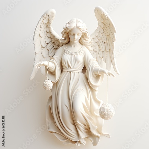Elegant White Angel Statue on White Background