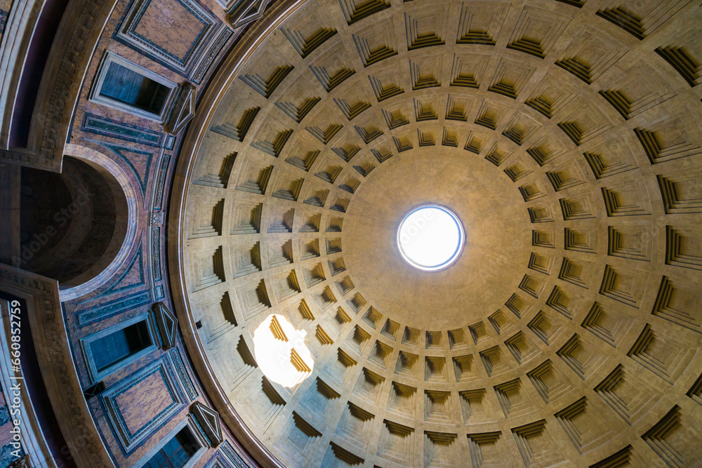 Temple of Pantheon with the Hole on the Roof in Rome, Lazio in italy.