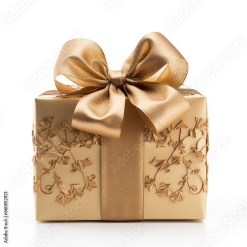 Luxurious gleaming present box with ribbon on white background © alauli