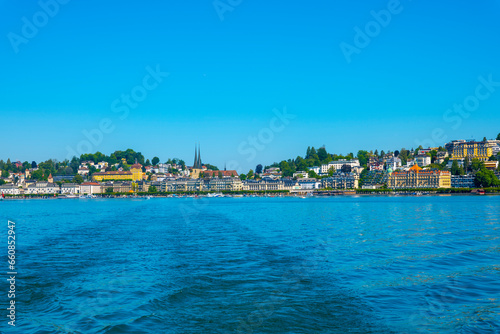 Cityscape and Lake Lucerne in a Sunny Summer Day in Lucerne, Switzerland.