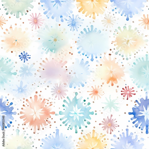 Seamless pattern with watercolor flowers. Cute hand-drawn illustration.