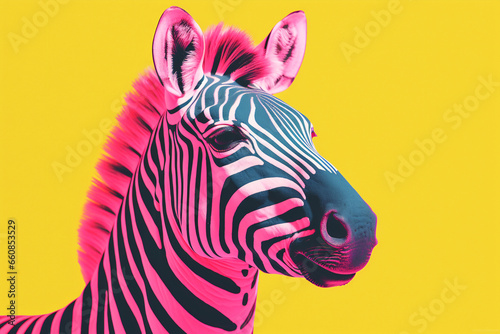 pink zebra on a yellow background
