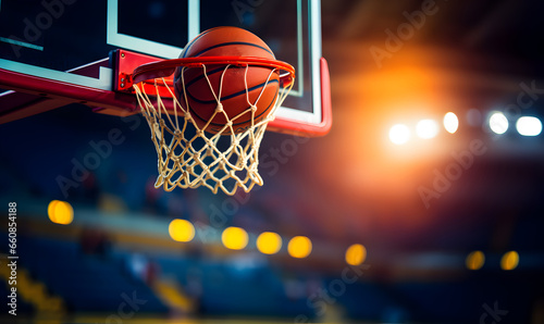 Detail of basket ball being dunk into the basketball net. © Jan