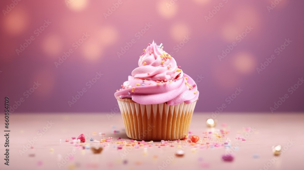 Cupcake for celebreat birthday party and for presentation advertising a new menu on colorful pastel background,dessert food concept,with copy space. Cupcake for celebreat birthday party and for presentation advertising a new menu on colorful pastel background,dessert food concept,with copy space.