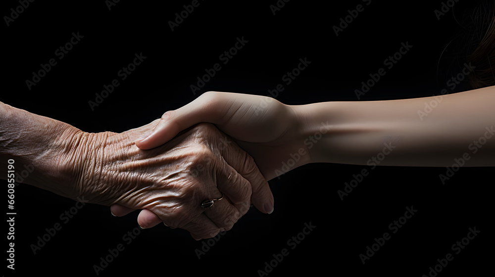 A young person holding an older person's hand A young person holding an older person's hand