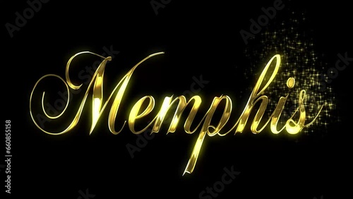 Golden text animated in a reveal with a starburst pattern for MEMPHIS photo