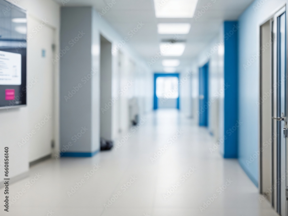 Corridor in hospital, blurred image background of corridor in hospital or clinic image