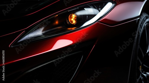 modern front red car headlights on black background