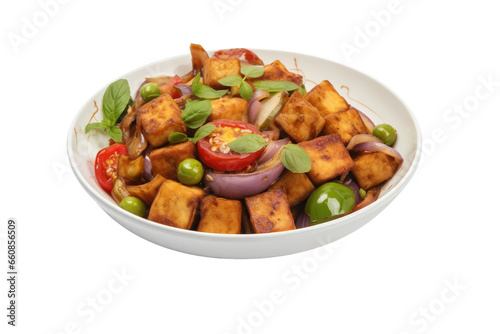 Isolated Tofu Stir-Fry on transparent background.
