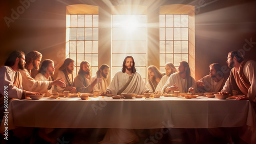Fotografie, Obraz digital painting image of the representation of the last supper of Jesus Christ