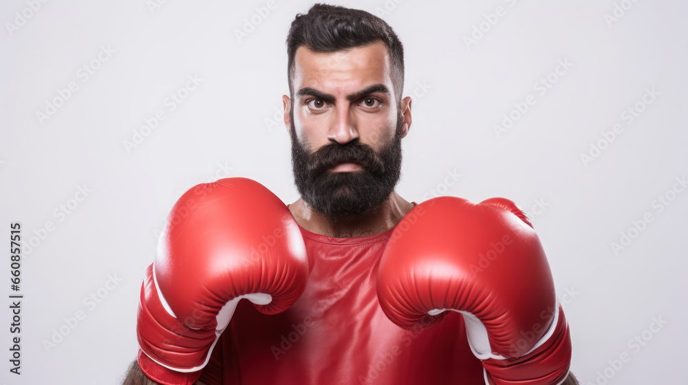 Arab boxer wearing red gloves ready to fight