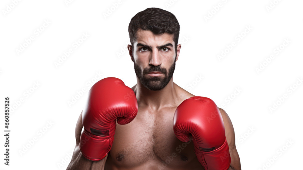 Arab boxer wearing red gloves ready to fight
