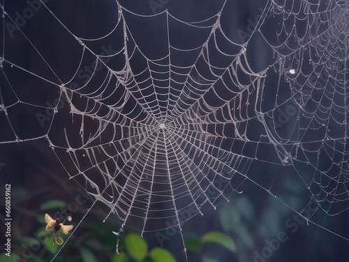 Spiderweb with dangling spiders, Generative AI