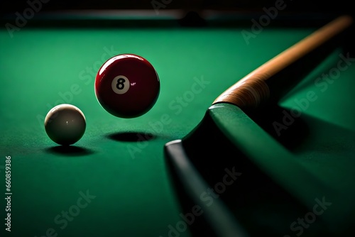 A billiards ball on the cusp of sinking into the corner pocket. photo