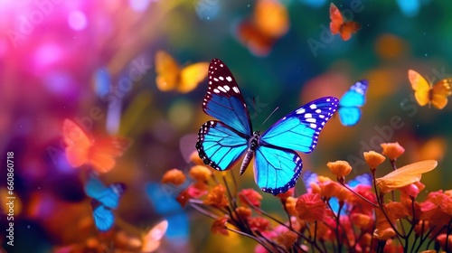 lots of butterflies with various bright colors on a natural background