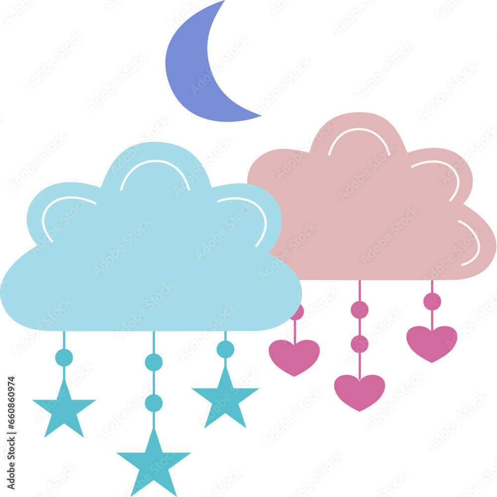 Boho Wolken mit Mond und Sternen mit transparentem Hintergrund Boho Wolken mit Mond und Sternen mit transparentem Hintergrund