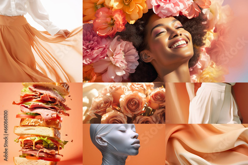 A mood board featuring a collection of images in trendy apricot colors.