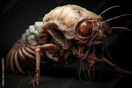 Grotesque hybrid creature on black background