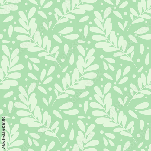 Monochrome light green leaf vector pattern background, seamless repeating wallpaper