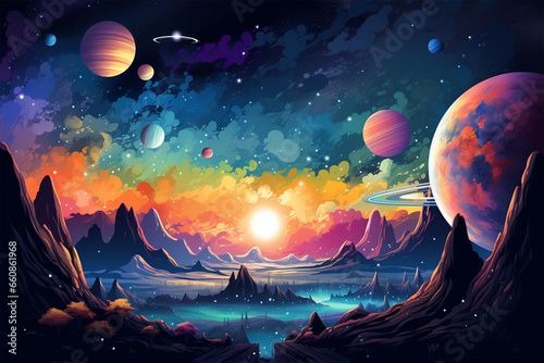 illustration of a view of a planet in outer space