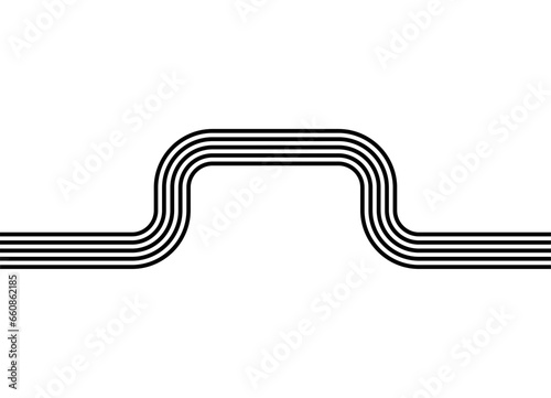 Abstract vector staple made of black parallel lines on a white background in retro style. Striped black and white pattern. Modern vector background