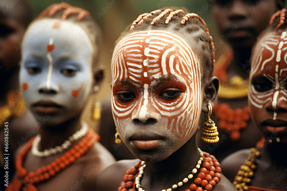 An African tribe in the Ethiopia. face painted culture