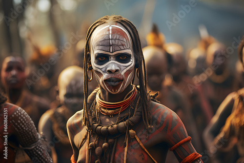 An African tribe in the Ethiopia. face painted culture photo