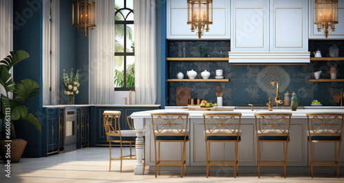 a white and blue kitchen design © Kien