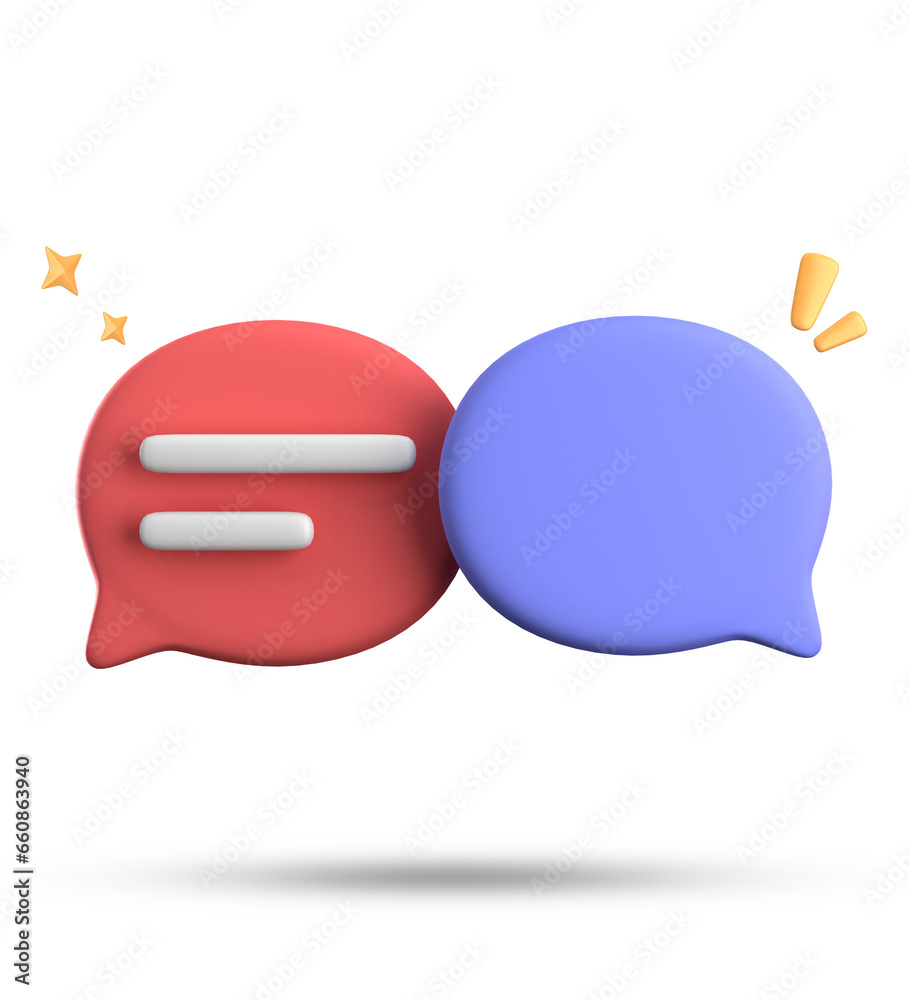 3d rendering of speech bubble with notification icons, 3D pastel chat icon set. Set of 3d speak bubble.