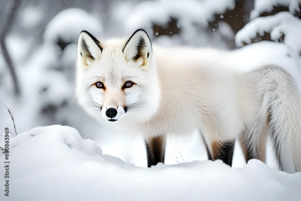 cute white fox in snow