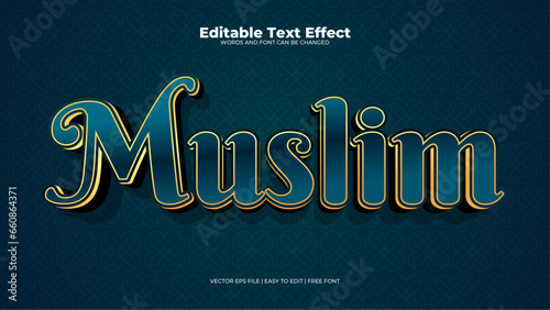Blue and gold muslim 3d editable text effect - font style