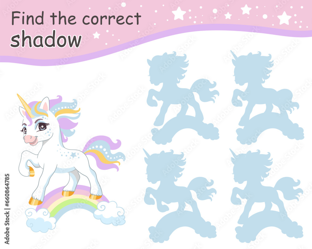 Find correct shadow unicorn rainbow run vector Find correct shadow unicorn rainbow run vector